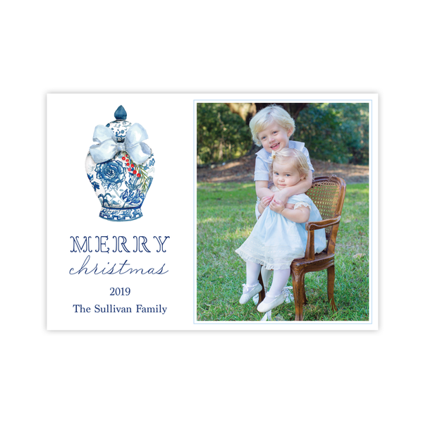 Byram Ginger Jar Blue Christmas Landscape Christmas Card