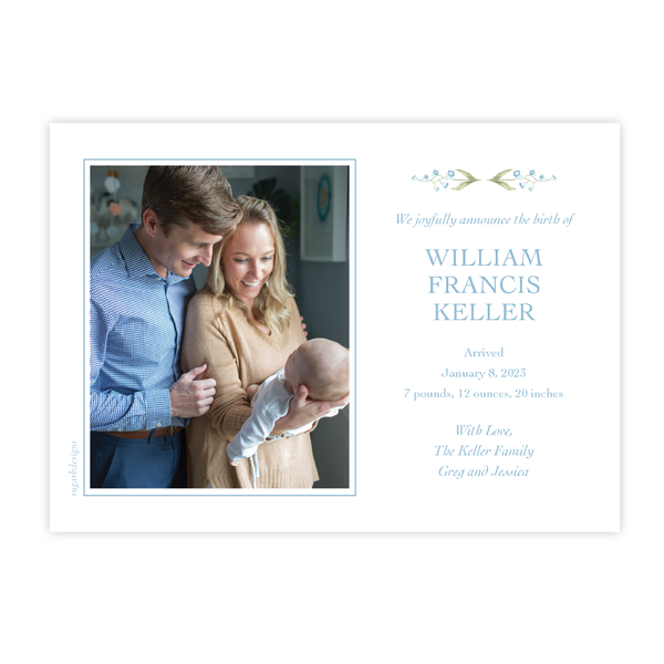 Cassatt Blue Birth Announcement Landscape