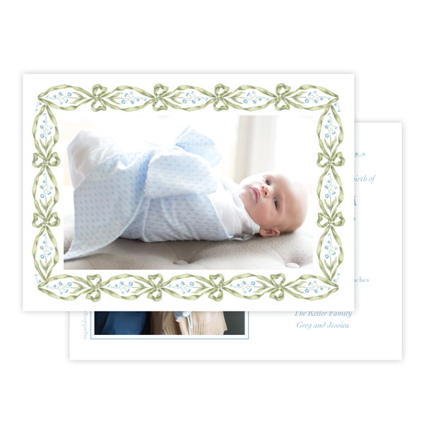 Cassatt Blue Birth Announcement Landscape