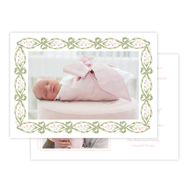 Cassatt Pink Birth Announcement Landscape