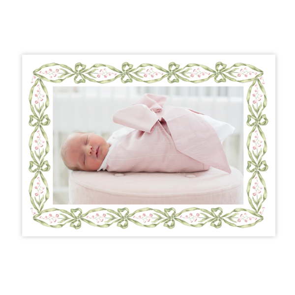 Cassatt Pink Birth Announcement Landscape