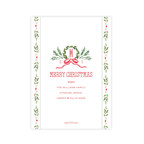 Clayton Wreath Christmas Card Long Portrait