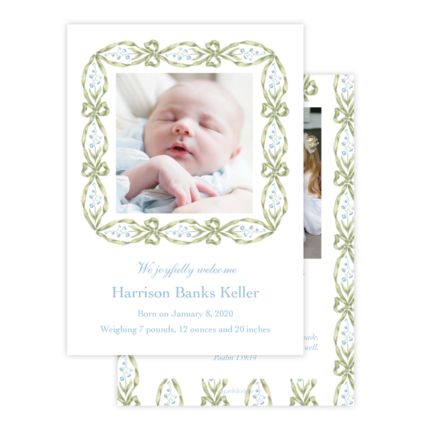 Cassatt Blue Birth Announcement by Sugar B Designs