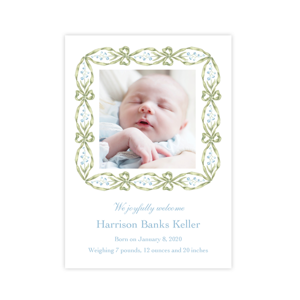 Cassatt Blue Birth Announcement by Sugar B Designs