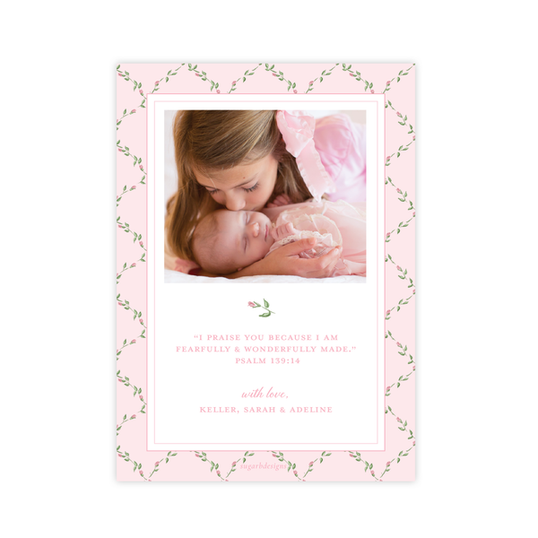 Cindy's Rose Garden Pink Birth Announcement by Sugar B Designs