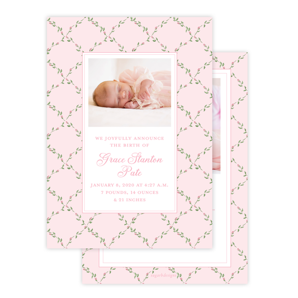 Cindy's Rose Garden Pink Birth Announcement by Sugar B Designs