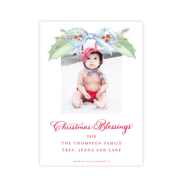 Collins Bow Blue Christmas Card