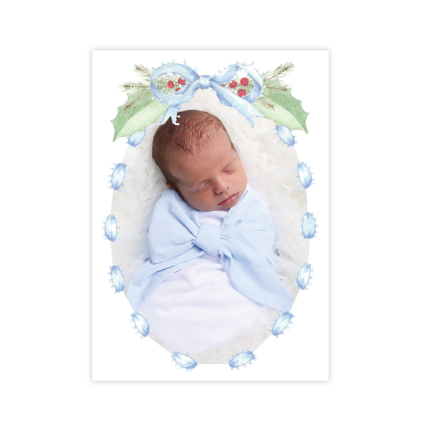 Collins Bow Blue Birth Announcement Christmas Card