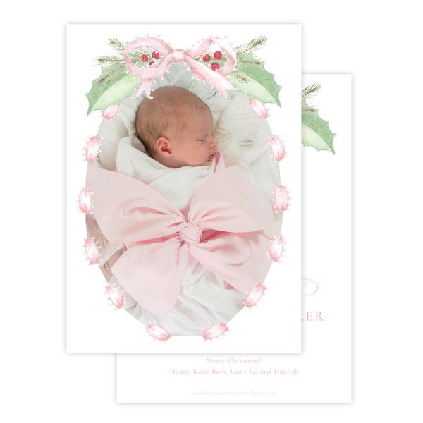 Collins Bow Pink Birth Announcement Christmas Card
