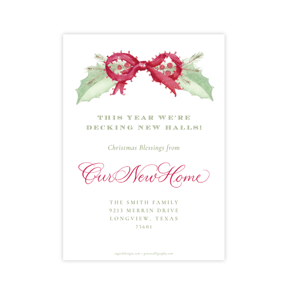 Collins Bow Red Change of Address Christmas Card
