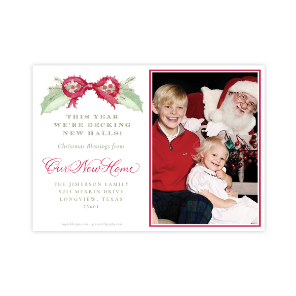 Collins Bow Red Change of Address Christmas Card