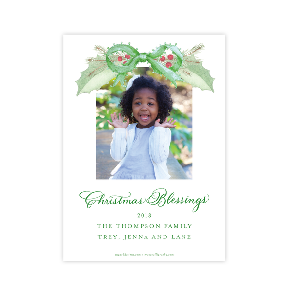 Collins Bow Green Christmas Card