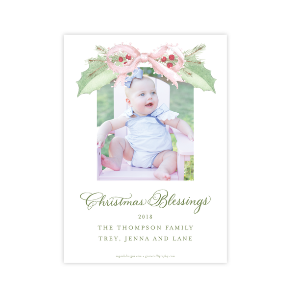 Collins Bow Pink Christmas Card