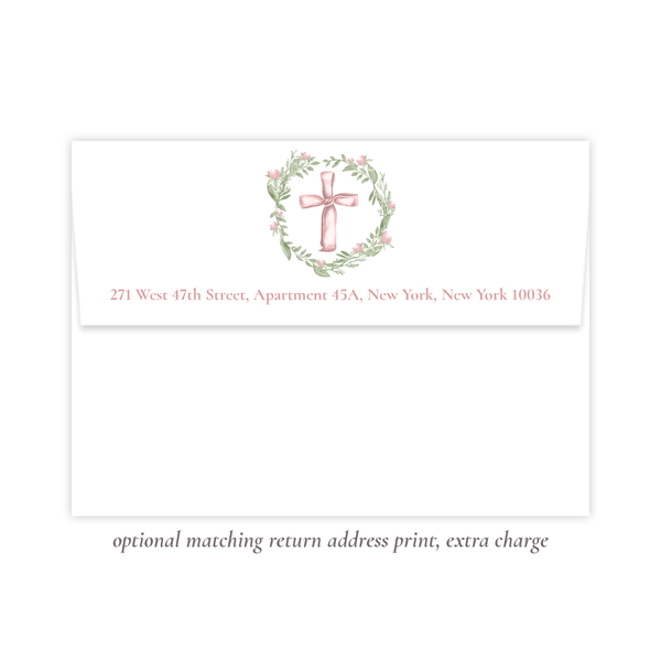 Pink Cross Large Wreath Baptism Invitation