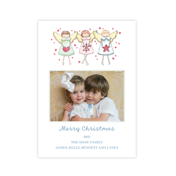 Dolly's Angels Blue Christmas Card Portrait with No Photo on Back