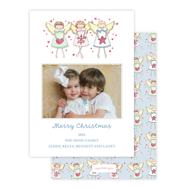 Dolly's Angels Blue Christmas Card Portrait with No Photo on Back