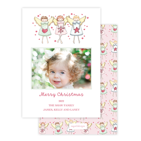 Dolly's Angels Pink Christmas Card Portrait with No Photo on Back