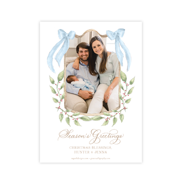 Dalton Frame Blue Birth Announcement Christmas Card