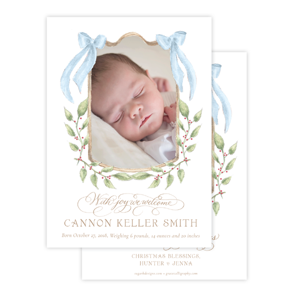 Dalton Frame Blue Birth Announcement Christmas Card