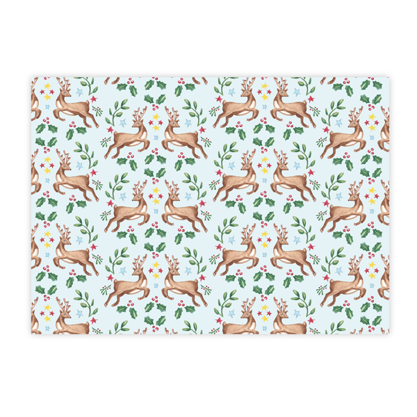 Dancer and Prancer Blue Christmas Card Landscape No Photo on Back