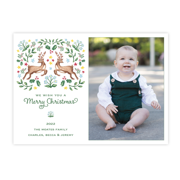 Dancer and Prancer Blue Christmas Card Landscape No Photo on Back