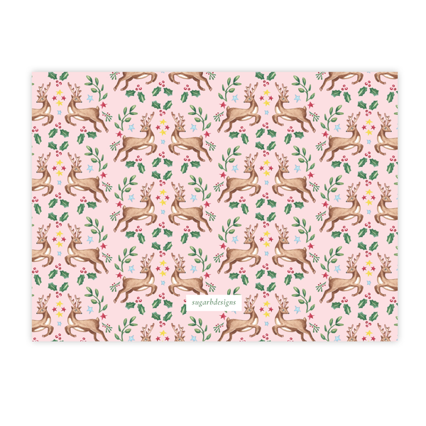 Dancer and Prancer Pink Christmas Card Landscape with No Photo on Back