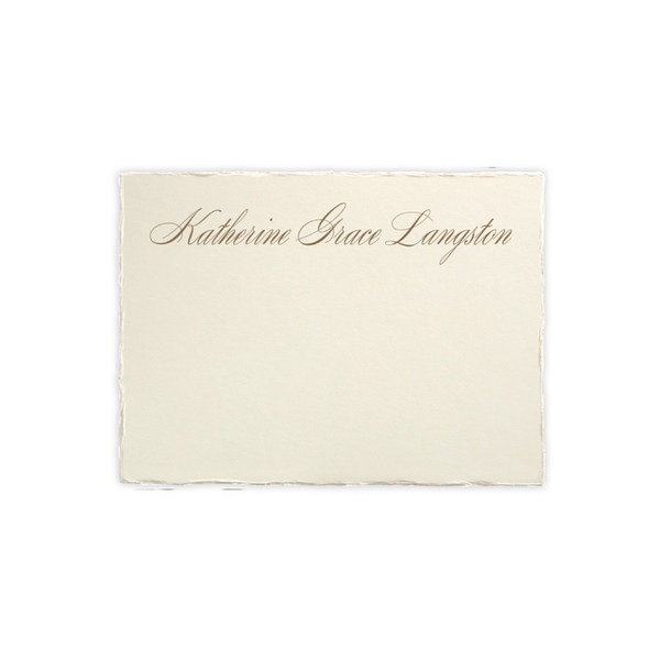 Deckled Edge Ecru and Gold Fine Paper Flat Stationery