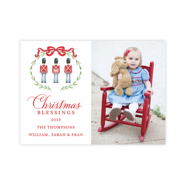 Denmark Wooden Soldier Royal Wreath Landscape Two Photo Back Christmas Card