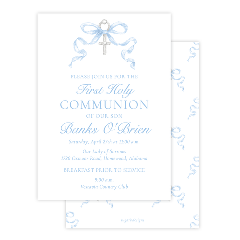 Draper Bow Blue Communion Invitation