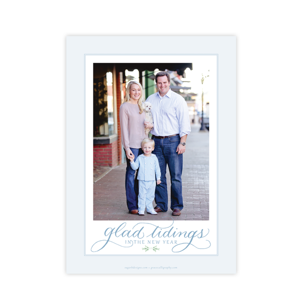Drummer Boy Flourished Blue Christmas Card