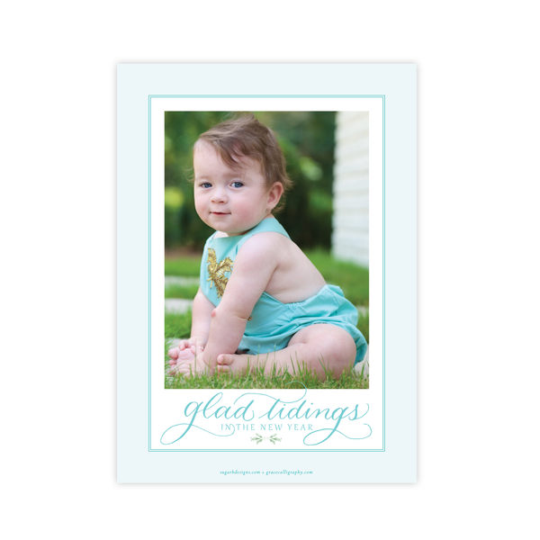 Drummer Boy Flourished Seafoam Christmas Card