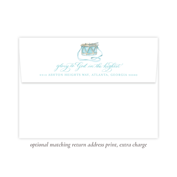 Drummer Boy Flourished Seafoam Christmas Card