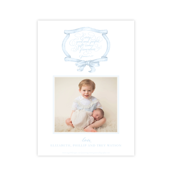 Edie Ribbon Wreath Blue Birth Announcement