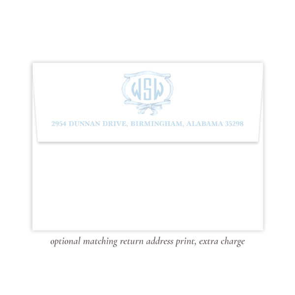 Edie Ribbon Wreath Blue Birth Announcement