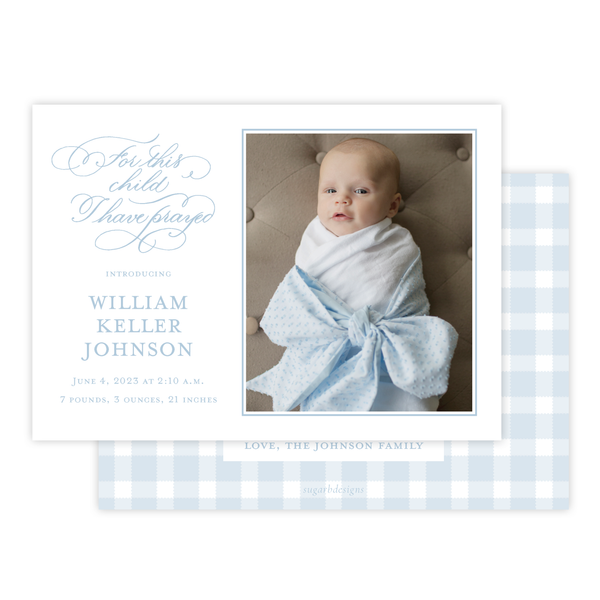 For This Child Blue Birth Announcement