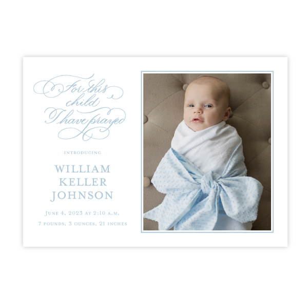 For This Child Blue Birth Announcement