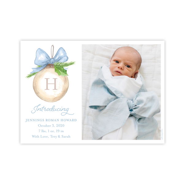 Franklin Ornament Blue Birth Announcement Christmas Card