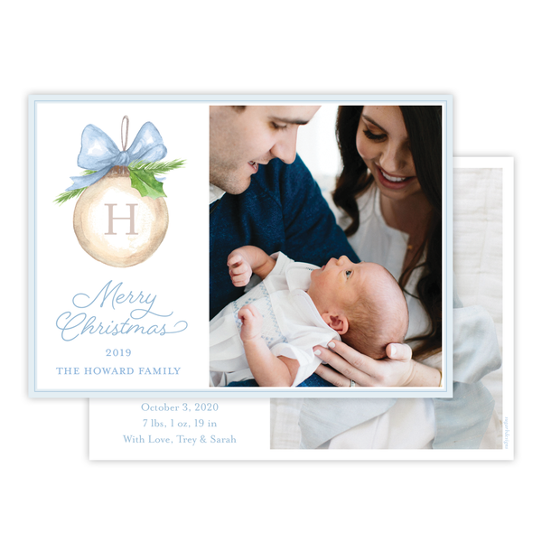 Franklin Ornament Blue Birth Announcement Christmas Card