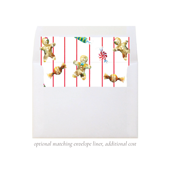 Gingerbread Greetings Christmas Card Landscape Border Stripe