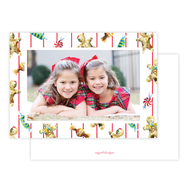 Gingerbread Greetings Christmas Card Landscape Border Stripe