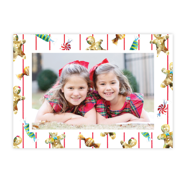 Gingerbread Greetings Christmas Card Landscape Border Stripe