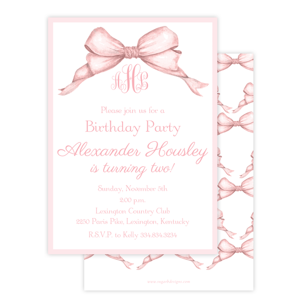 Gable Bow Pink Birthday Invitation