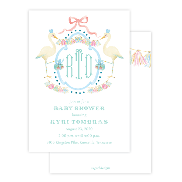 Glitterville Stork Blue Baby Shower Invitation