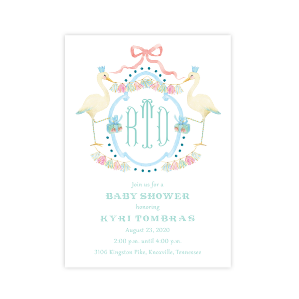 Glitterville Stork Blue Baby Shower Invitation