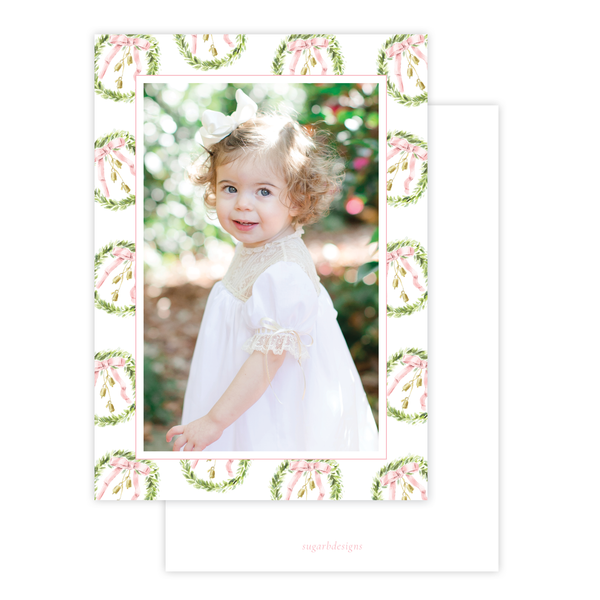 Harrington Wreath Pink Christmas Card Portrait Border