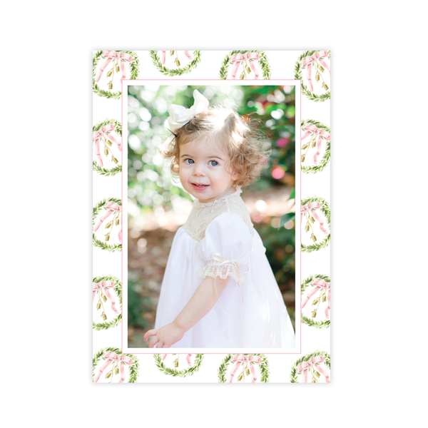 Harrington Wreath Pink Christmas Card Portrait Border