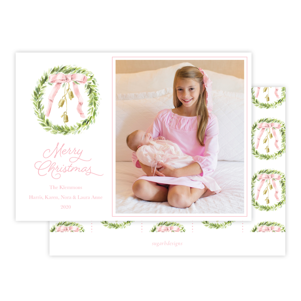 Harrington Wreath Pink Christmas Card Landscape