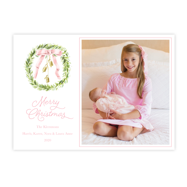Harrington Wreath Pink Christmas Card Landscape