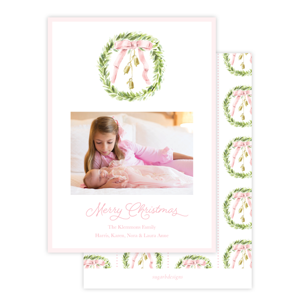 Harrington Wreath Pink Christmas Card Portrait