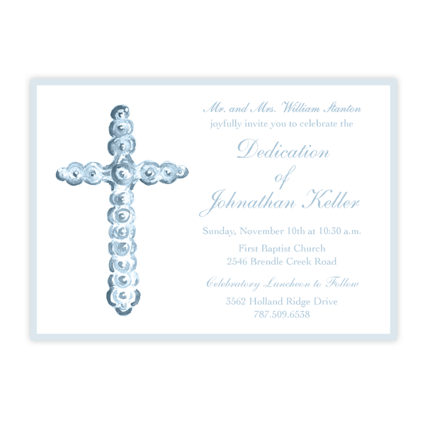 Harmony Cross Blue Dedication Invitation by Sugar B Designs